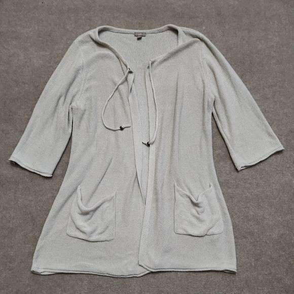 J Jill  Open Tie Front Silk Cardigan Sweater Womens XL Pockets Gray 3/4 Sleeve - Picture 1 of 8